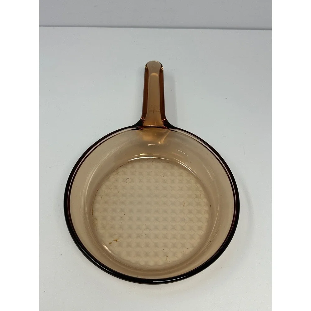 Vintage Corning Visions Amber glass waffle bottom 7